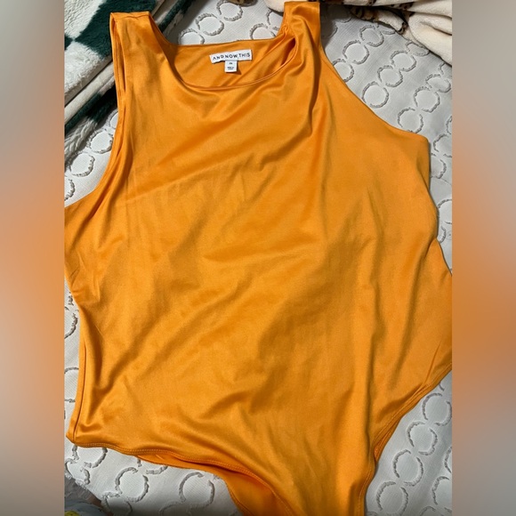 Neon Orange plus size high neck sleeveless bodysuit - Picture 3 of 5